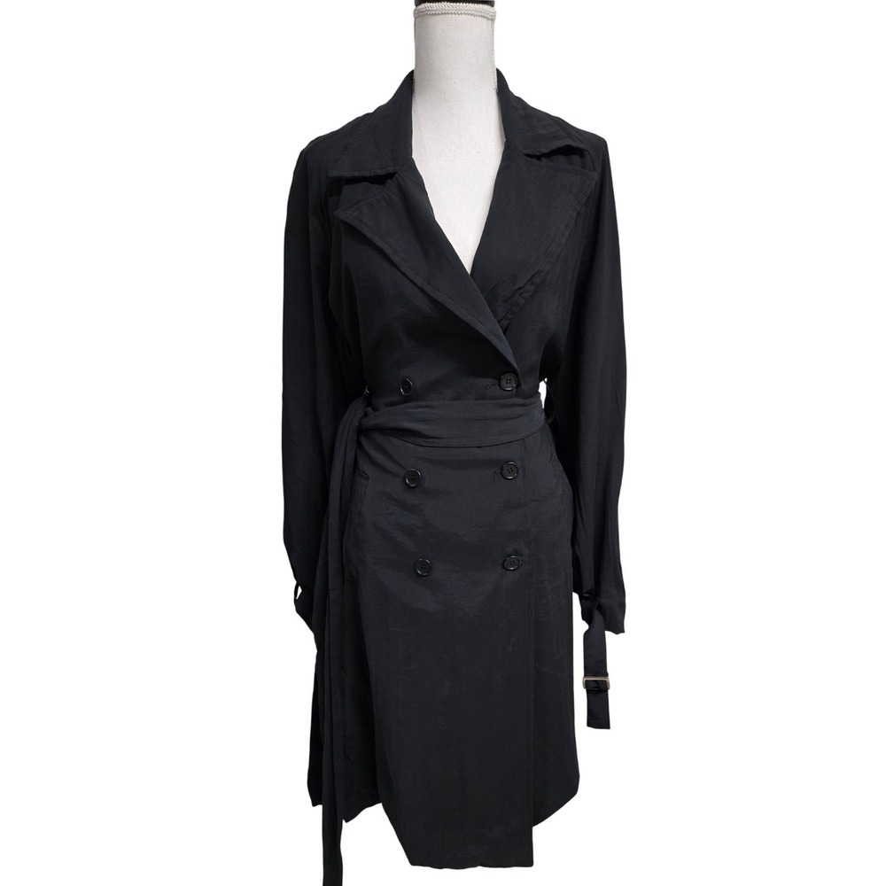 LITA by Ciara Black Lyocell Blend Double Breasted Trench Coat Made in Italy M